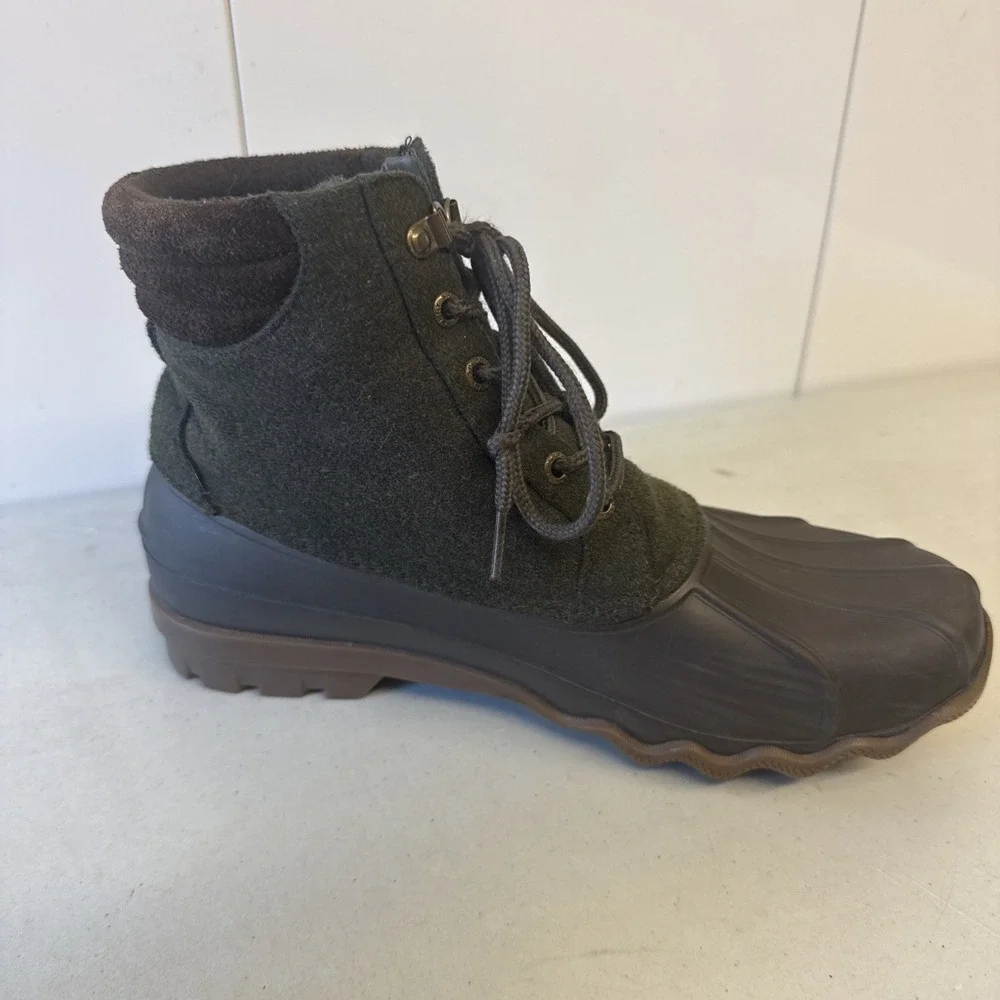 Sperry Avenue Duck Boots Mens 8.5 Green Wool 3M Thinsulate Rain Boots STS22310